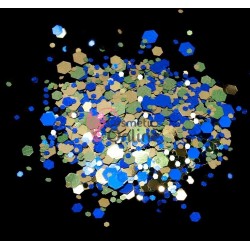 Decor pentru unghii NADP042DD cu paiete hexagonale Amelie pentru decor unghii APH30 Blue-Gold-Turcoaz 1-3mm